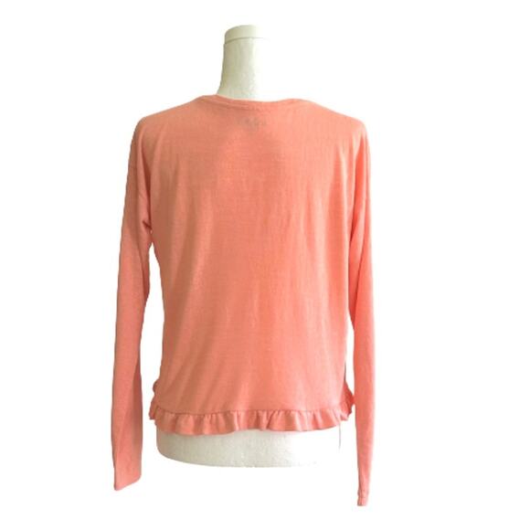 Loft Top Sweater Peach Coral Ruffled Long Sleeve Lightweight Cropped Small NEW - Picture 5 of 9